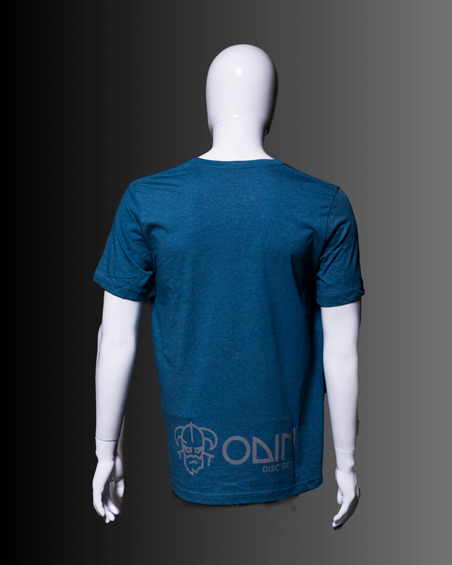 Blue Men's disc golf t-shirt back view – Odin Disc Golf