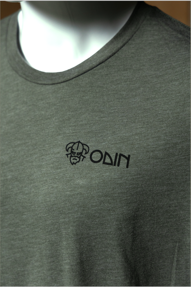 Green Men's disc golf t-shirt showcasing black Odin logo on chest – Odin Disc Golf