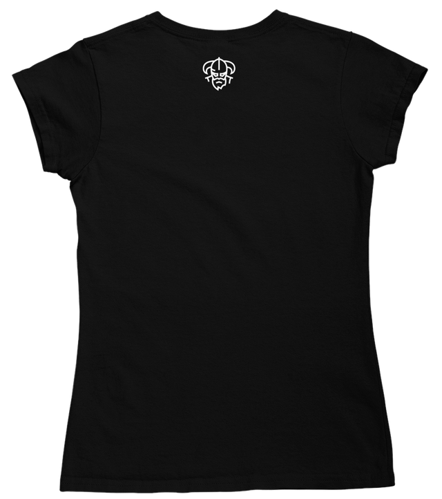 Women's black disc golf t-shirt back view – Odin Disc Golf