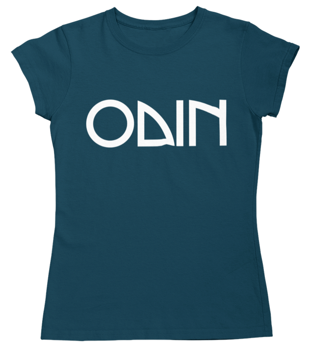 Women's blue disc golf t-shirt front view – Odin Disc Golf